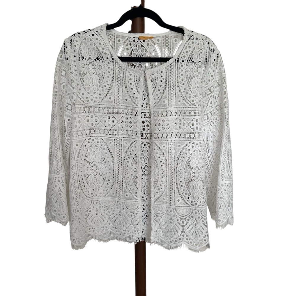 Ruby Rd. White Lace Cardigan Cover Up Top Women's Sz. Medium